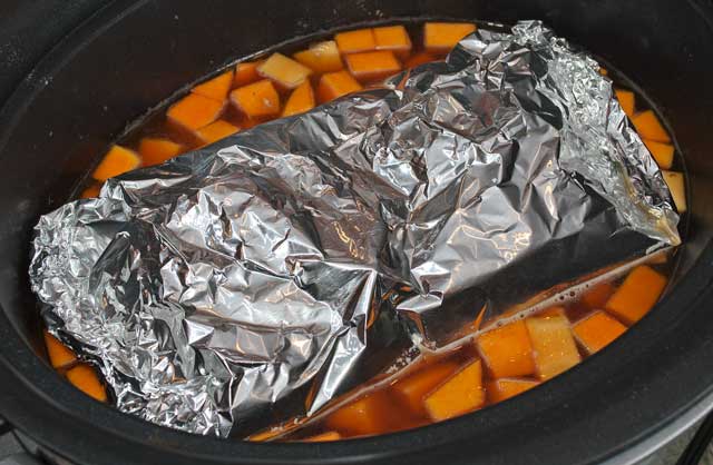 Separately wrapped squash in crockpot