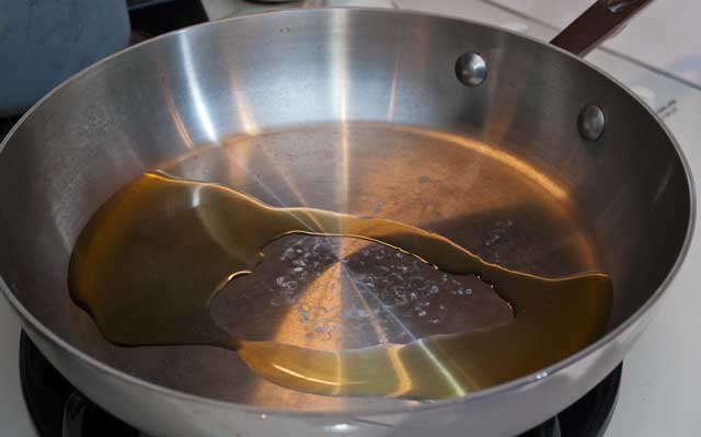 Olive oil in pan