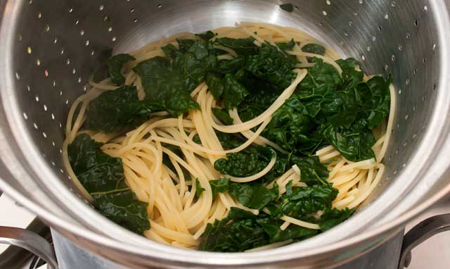 Drained pasta and kale