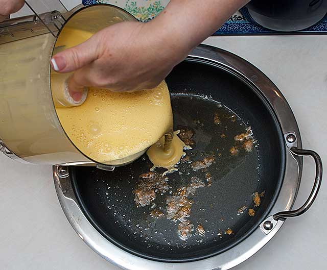 Adding batter to the pan