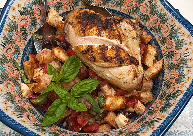 Italian bread salad with grilled chicken